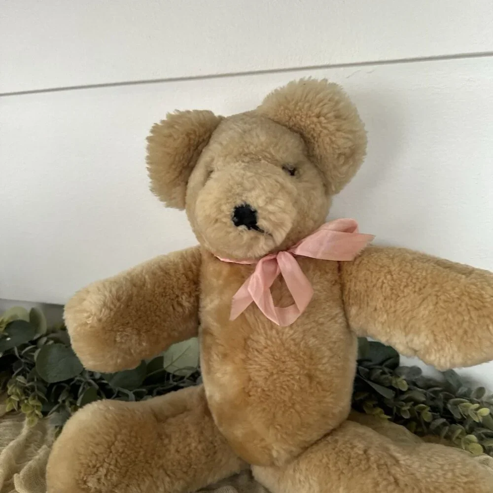 19” Vintage Petkin Jointed Teddy Bear Growler England Leather Nose‎ Blonde Soft